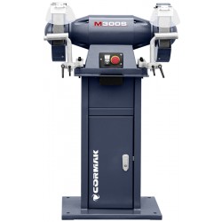 Lijadora industrial de doble disco CORMAK M300S con base y sistema de aspiración de virutas y limaduras de metal MDC750, 400 V