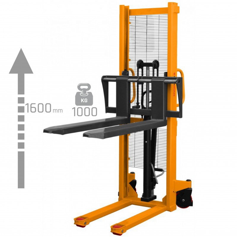 Transpaleta manual de mástil WRHS 1016 con horquillas regulables (capacidad de carga de 1000 kg, altura de elevación de 1600 mm)