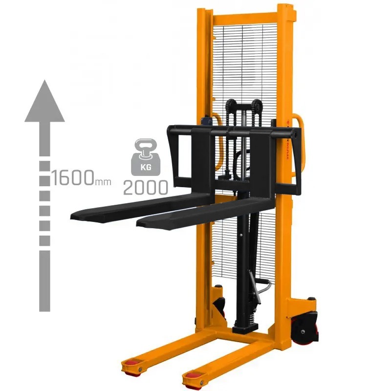 Transpaleta manual de mástil WRHS 2016 con horquillas regulables (capacidad de carga de 2000 kg, altura de elevación de 1600 mm)