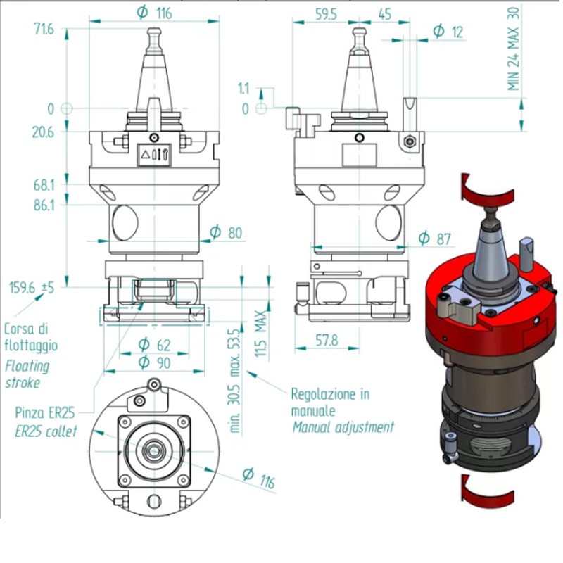 Unidad CNC ISO30 ER32 con compensación B6314B0013