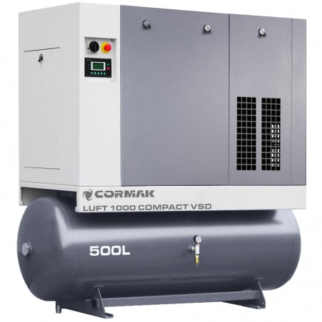 Compresor de tornillo con secador, variador de frecuencia y depósito de 500 l - LUFT 1000 VSD COMPACT 7,5 kW - 950 l/min