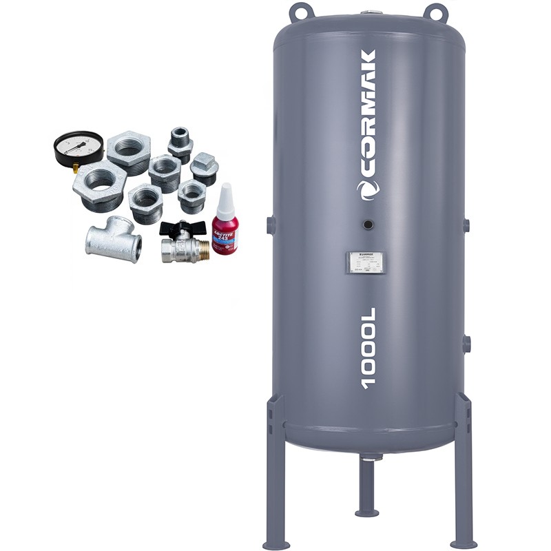 Depósito vertical a presión para aire comprimido para compresor, 11 bar, 1000 l + accesorios