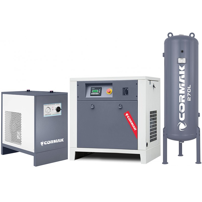Compresor de tornillo LUFT 1000 - 7,5 kW - 950 l/min + Secador por refrigeración N10S + Depósito a presión vertical de 270 l