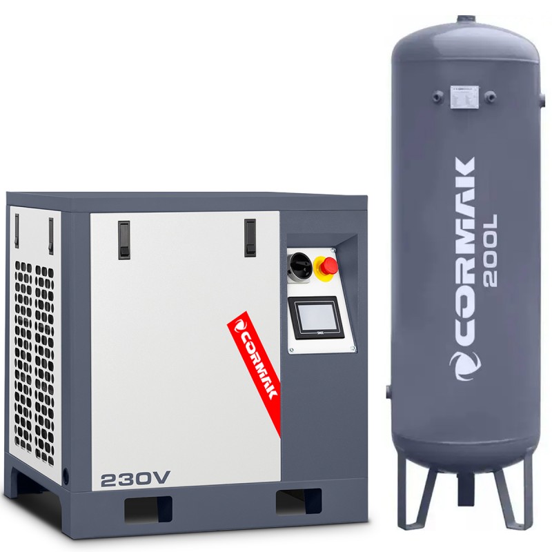 Compresor de tornillo con variador LUFT 400 - 3,0 kW - 380 l/min. 230 V + Depósito de aire vertical de 200 l