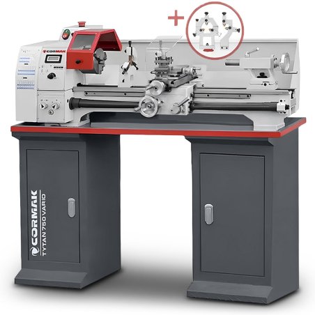 Torno universal convencional CORMAK TYTAN 250x750 Vario 230 V con base