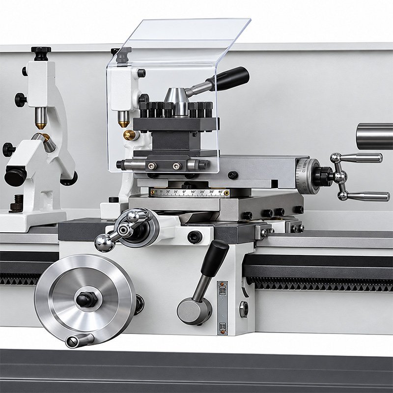 Torno universal convencional CORMAK TYTAN 210x520 230V + juego de herramientas de torneado + base