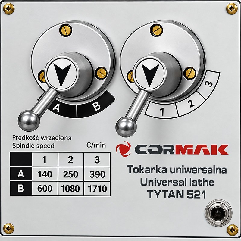 Torno universal convencional CORMAK TYTAN 210x520 230V + juego de herramientas de torneado + base