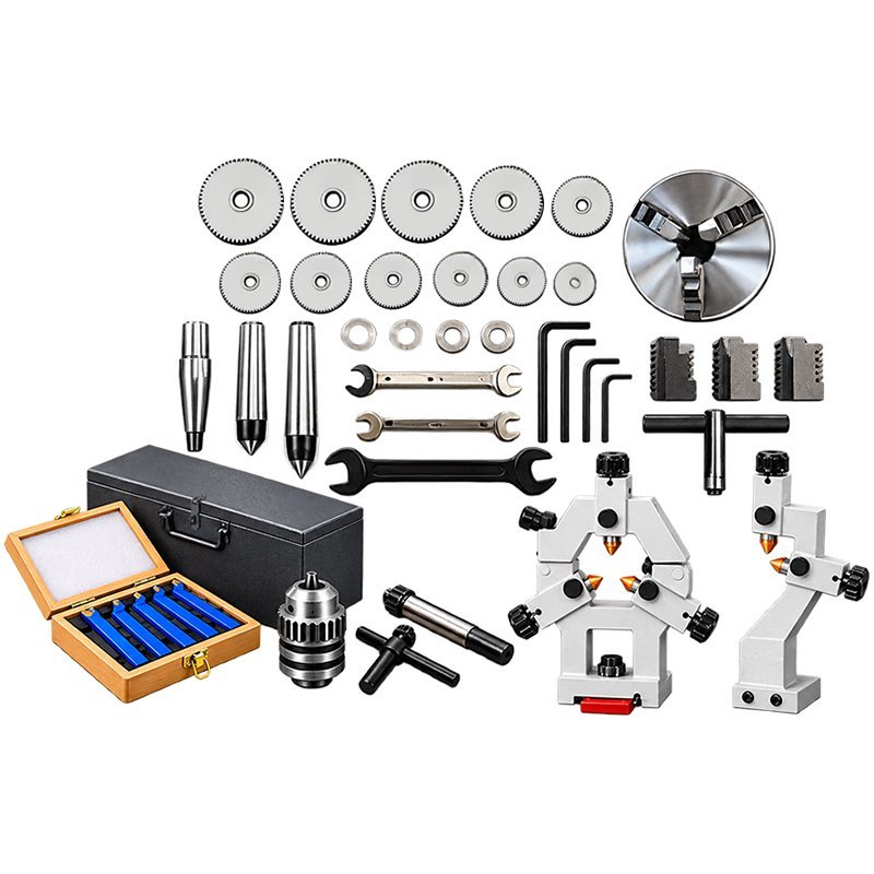 Torno universal convencional CORMAK TYTAN 210x520 230V + juego de herramientas de torneado + base