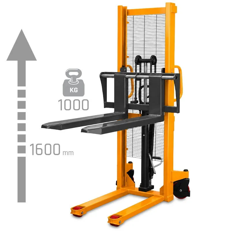 Transpaleta manual de mástil WRHS 1016 con horquillas regulables (capacidad de carga de 1000 kg, altura de elevación de 1600 mm)