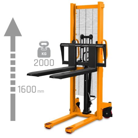 Apilador manual de palets CORMAK WRHS2016 con horquillas regulables (capacidad 2.000kg, elevación 1.600mm)