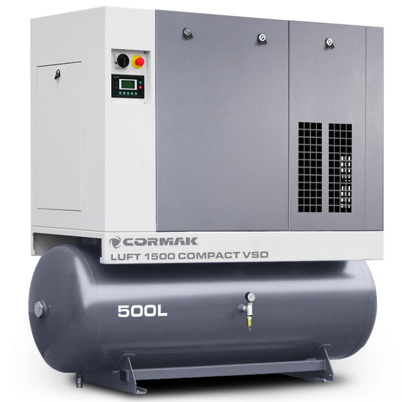 Compresor de tornillo con secador, variador de frecuencia VSD y depósito de 500 l - LUFT 1500 COMPACT 11 kW - 1580 l/min