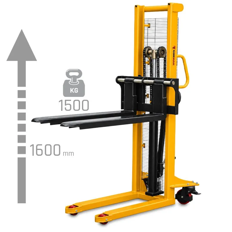 Transpaleta de mástil WRHS 1516 con horquillas regulables  (capacidad de carga de 1500 kg, altura de elevación de 1600 mm)