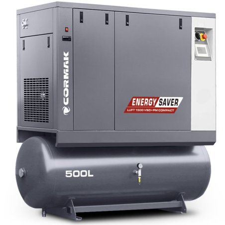 Compresor de tornillo con secador y depósito de 500 l - LUFT 1500 VSD+PM COMPACT 11 kW - 1580 l/min