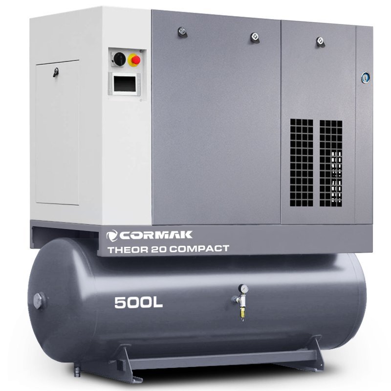 Compresor de tornillo con secador, variador de frecuencia y depósito de 500 l - THEOR 20 COMPACT - 15 kW - 2000 l/min.