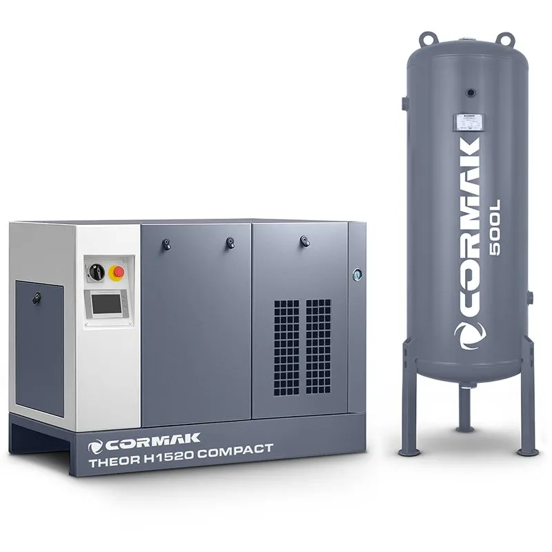Compresor de alta presión de tornillo de 15 kW - 20 bar COMPACT con secador y depósito de 500 l para cortadoras láser de fibra
