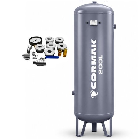 Depósito vertical a presión para aire comprimido para compresor, 11 bar, 200 l + accesorios