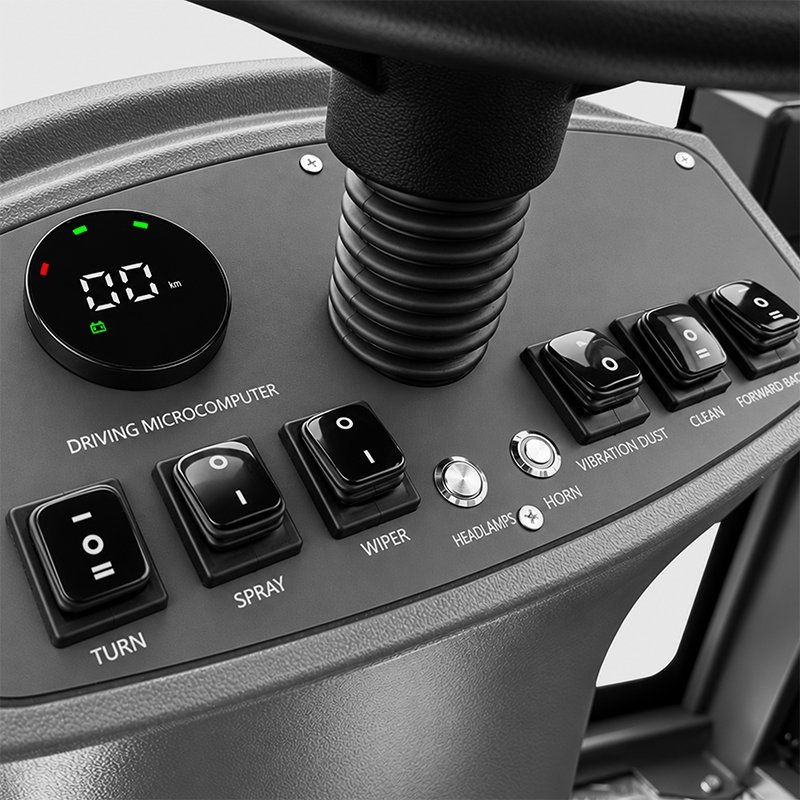 Barredora industrial autopropulsada CORMAK ZP15000 con asiento, pulverización de agua y cabina (hasta 13.750m³/h)