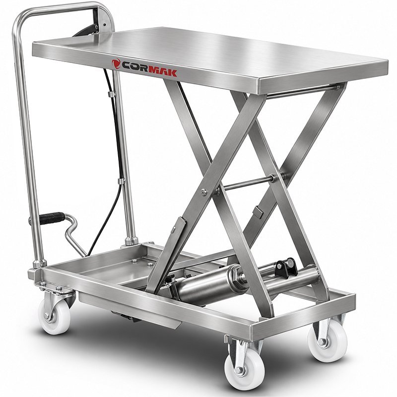 Carro elevador de tijera con plataforma de acero inoxidable INOX CORMAK TA1507 (150kg, elevación 720mm) | Fabricante CORMAK